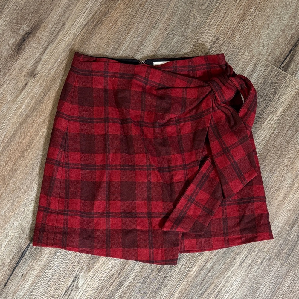 Aritzia/Wilfred Red Plaid Wrap Mini Skirt
